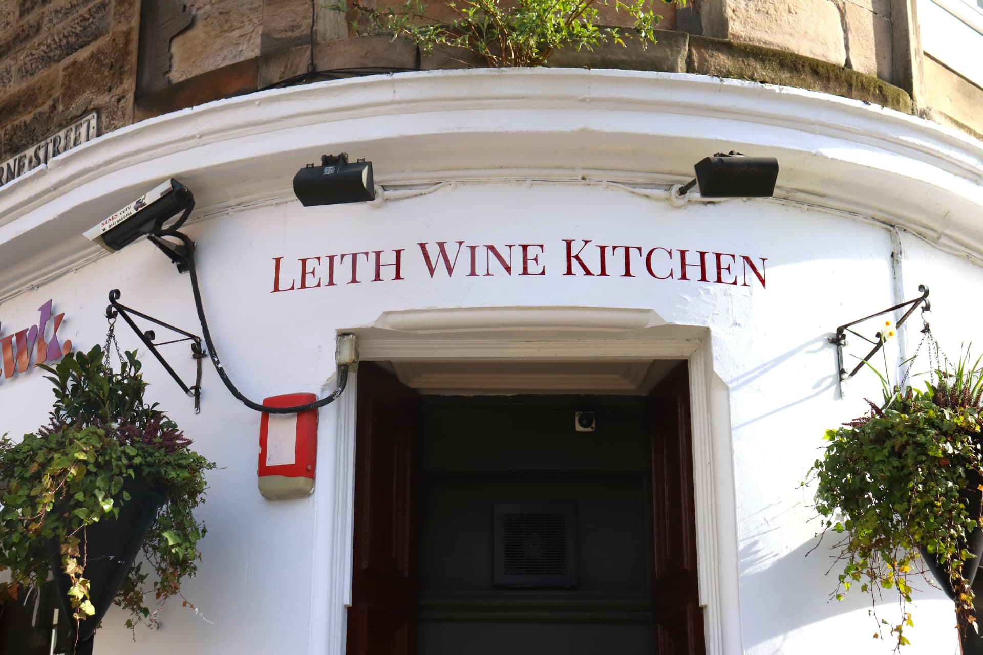 The Leith Wine Kitchen sign above the entrance doorway