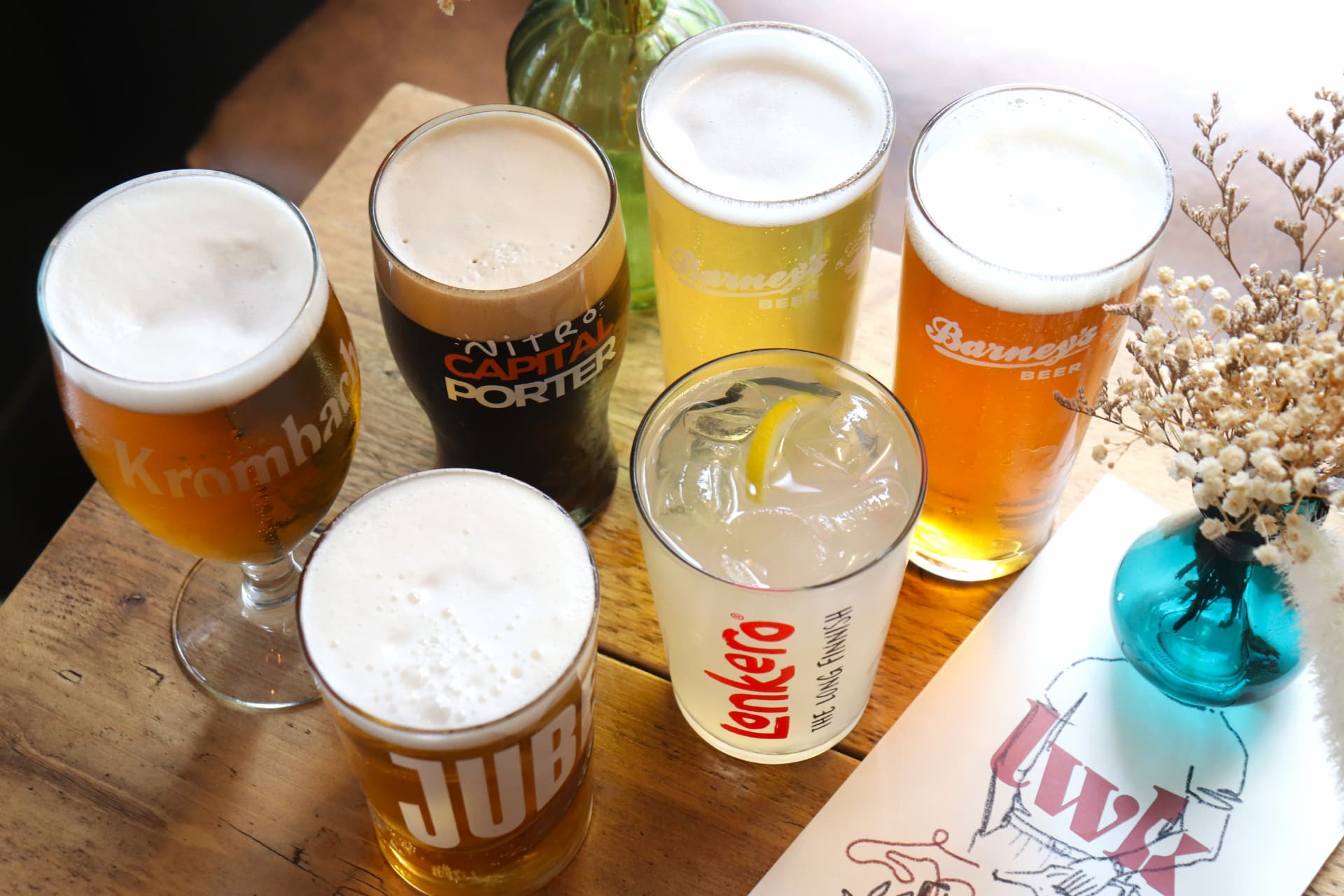 A selection of beer and mixed drinks